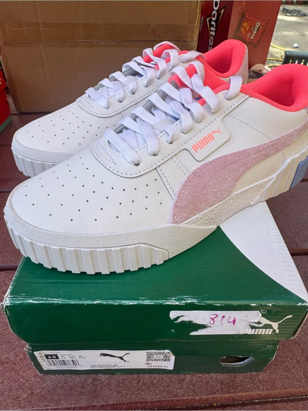 Puma Kids' White Sneakers with Pink and Light Blue Accents